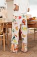 Women's Clothing Graffiti Print Loose Short Sleeved T Shirt Wide Leg Straight Pants Holiday Style Suit_ecoleips.com