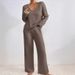 Women's Clothing New V Neck Loose Casual Pit Stripe Brushed Long Sleeve Suit_ecoleips.com
