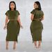 X6331 Fashion Women's Solid Color Tassel Round Neck Short Sleeve Long Dress Two Piece Set_ecoleips.com