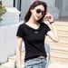 Summer New Hollow Chest Bow Sweet Top Slim Fit Cotton Short Sleeve V-Neck Fashion Women's T-Shirt_ecoleips.com