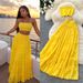 Summer New Style Women's Yellow Pleated Two Piece Set Alluring Layered Cake Skirt Elegant Commuter Suit Pure_ecoleips.com