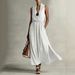 Women's Sleeveless Solid Color V Neck Casual Midi Dress – Summer Resort Gown 2026_ecoleips.com