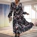 Women's Casual Long‑Length Dress Elegant V‑Neck With Romantic Floral Print For Daily And Holiday Wear_ecoleips.com