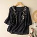 This 2026 Summer Embroidered Cotton And Linen Top Is Loose, Elegant, Artistic And Retro With Three-Quarter Sleeves. It F_ecoleips.com