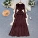 Elegant Women's Long Sleeve Evening Dress Wrap Waist Knot Detail Chiffon Gown for Formal Occasions_ecoleips.com