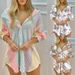Women's Clothing Long Sleeved V Neck Button Down Striped Shirt For Women_ecoleips.com