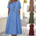 Women's Casual Midi Dress Button Decorated Fold Pocket Fashion Style_ecoleips.com