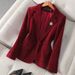 Women's Petite Professional Velvet Blazer for Office 3D Texture One Button Stretch Polyester Jacket with Pockets_ecoleips.com