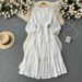 Women's Spring/Summer V-Neck Slimming Tea Break Dress Casual England Style Embroidered Long Dress For Vacation_ecoleips.com
