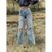 ripped Straight Jeans Standard Women's Casual Street Style Washed Denim_ecoleips.com