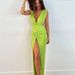 Women's Clothing Spring And Summer Fashionable Backless Sexy V Neck Leg Length Slit Dress_ecoleips.com