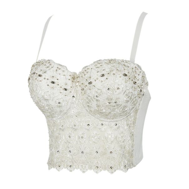 Women's Clothing Sexy With Chest Pads Backless Lace Embroidery Diamond Wrapped Chest Fishbone Bra Small Vest_ecoleips.com