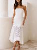 Fashion Hight Waist Irregular Hem White Dress Sexy Strapless Sleeveless Evening Dress Elegant Lace Jacquard Stitching Long Dress_ecoleips.com
