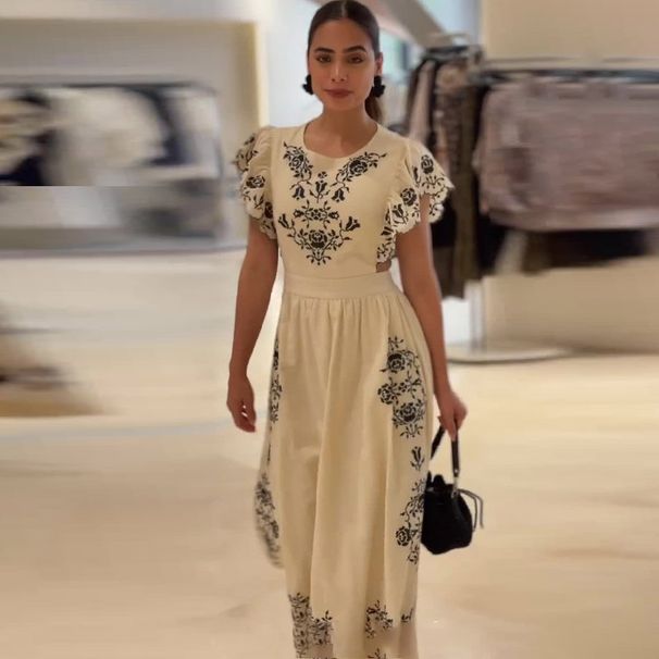 Women's Clothing Round Neck Positioning Printing Personality Fashion Elegant Slim Dress_ecoleips.com