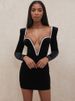 Mozision Long Sleeve Sexy Deep V Neck Wired Diamante Crystal Padded Should Bodycon Outfits Women Winter Velvet Party Dress_ecoleips.com