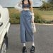 Women's Clothing Light Blue A Line Front Slit Crotch Covering Denim Skirt Spring And Summer New High Waist Slim_ecoleips.com