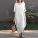 Women's Clothing Casual Loose Round Neck Mid Sleeve Long Skirt_ecoleips.com