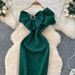 Women's One Shoulder Bow Waist Dress Elegant Fashion Cross Border Hip Hugging Textured Jacquard European American Style_ecoleips.com