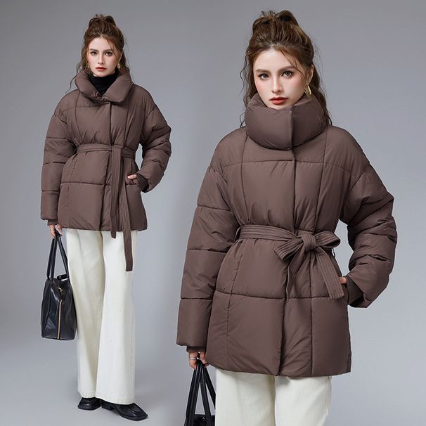 Women's Clothing Winter Coat With Belt – Oversized Stand Collar Jacket (Loose Fit, Mid-Length, 4XL Sizes)_ecoleips.com