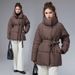 Women's Clothing Winter Coat With Belt – Oversized Stand Collar Jacket (Loose Fit, Mid-Length, 4XL Sizes)_ecoleips.com