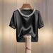 European And American Cross-border Foreign Trade New French-style Satin Pearl Collar Short-sleeve T-shirt For Women,_ecoleips.com