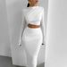 Women's European American Style round Neck Long Sleeve Pant Set Slim Fit Cropped Top And Skirt Combo for Autumn Winter Fashion_ecoleips.com
