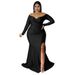 Women's Clothing Large Size Women's Sexy Dress Nightclub V Neck Dress Solid Color Slit Long Skirt Autumn And Winter Women_ecoleips.com