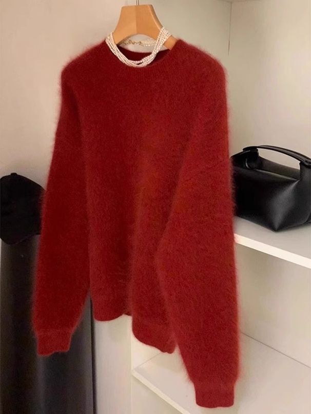 girl Whitening Christmas Red Mink Velvet Sweater Women's Autumn And Winter High-Quality Super Nice Knitted Shirt European_ecoleips.com