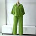 Women's Clothing Women's Style Solid Color Lapel Single Breasted Mid Sleeve Shirt And Plus Size Straight Leg Trousers Two Piece Set_ecoleips.com