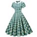 Elegant Hepburn Style Retro Dress For Women High Waist Short Sleeve Contrast Color Doll Collar Puffy Swing Big Dress_ecoleips.com