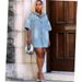 Women's Summer Casual Loose Short Sleeve Denim Shirt Street Style Inspired Cardigan Top_ecoleips.com