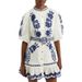 Women's Retro Short Dress With Puff Sleeves & Floral Embroidery - Single Breasted Summer Mini Dress_ecoleips.com