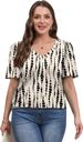OFEEFAN T Shirts For Women V Neck Dressy Casual Blouses Puff Short Sleeve Summer Tops Loose Fit_ecoleips.com
