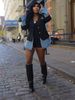 Stylish Women's Denim Blazer Jacket With Polyester-Spandex Blend, Casual Streetwear For Spring, Black & White Options (S-2XL)_ecoleips.com