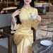 Fleece-lined Thickened New Chinese-style Satin Improved Cheongsam For Women, Winter Jacquard Embroidered Exquisite_ecoleips.com