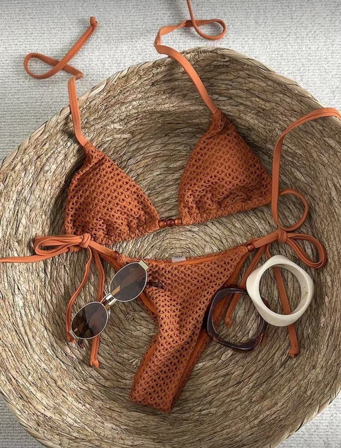 Women's Halter Neck Tie up Bikini Two Piece Swimsuit for Beach Vacation Casual Fashion Swimwear_ecoleips.com