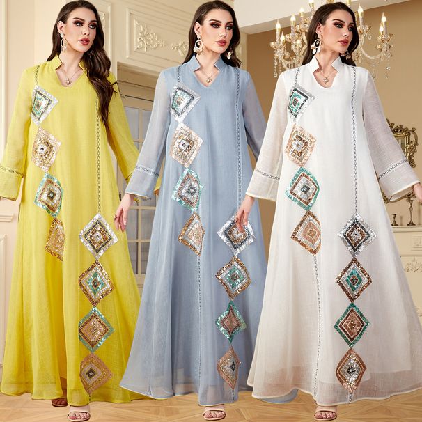 ng2510292 4149 Muslim Middle Eastern Cross-border Robe Women's Long-sleeved Abaya Sequin Long Saudi Dubai Dress_ecoleips.com
