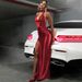Women's Clothing Women's Sexy Deep V Halter Neck Backless Ribbon Slit Dress European American Fashion Formal & Casual_ecoleips.com