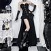 Subculture CF26042 High Slit Woven Skirt for Women Elegant Dark Street Fashion Spring Style Versatile Bottoms_ecoleips.com