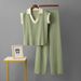 Women's Summer Two Piece Set Cross Border Style Simple Solid Color Loose Sleeveless Knit Top with Sporty Slim Fit Wide Leg Pants_ecoleips.com