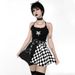 QY21059 Women's High-Waisted Midi Skirt Dark Fashion Houndstooth Patchwork Color Block French Style for Summer 2024_ecoleips.com
