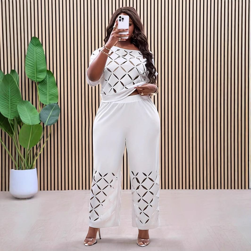 Women's Clothing Elegant 2 Piece Set American Style Solid Color Casual Asymmetrical Shoulder Embroidery Spring_ecoleips.com