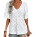 Cross-Border Foreign Trade Knitted Embroidered Hollow Out Ruffled V-Neck Short Sleeve Top T-Shirt Women's Spring Autumn_ecoleips.com