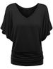Large Women's Loose Bat V-Neck Short Sleeve T-shirt Top A1375_ecoleips.com
