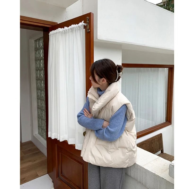 Jmprs Korean Chic Thick Puffy Vest Women Winter Warm Streetwear Parkas Jacket Simple Loose Zipper Casual Cotton Down Solid Vest_ecoleips.com