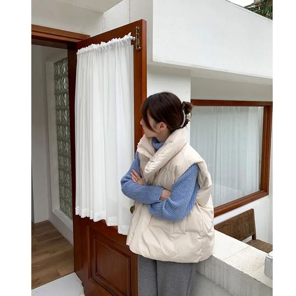 Jmprs Korean Chic Thick Puffy Vest Women Winter Warm Streetwear Parkas Jacket Simple Loose Zipper Casual Cotton Down Solid Vest_ecoleips.com