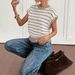 Summer Striped Knitted Vest Top for Women Loose Fit round Neck Korean Style Casual Versatile T-Shirt_ecoleips.com