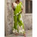 Women's Clothing Printed V Neck Bat Sleeve Tops And Long Pants Fashion Two Piece Suits_ecoleips.com