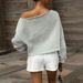 Voya Women's American Style Short Off Shoulder Long Sleeved Top With Slanted Neckline, Sweet And Cool, Spicy Girl Style, Loose Hoodie_ecoleips.com