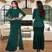 Women's Clothing Solid Color Long Sleeved Hot Diamond Slit Dress_ecoleips.com